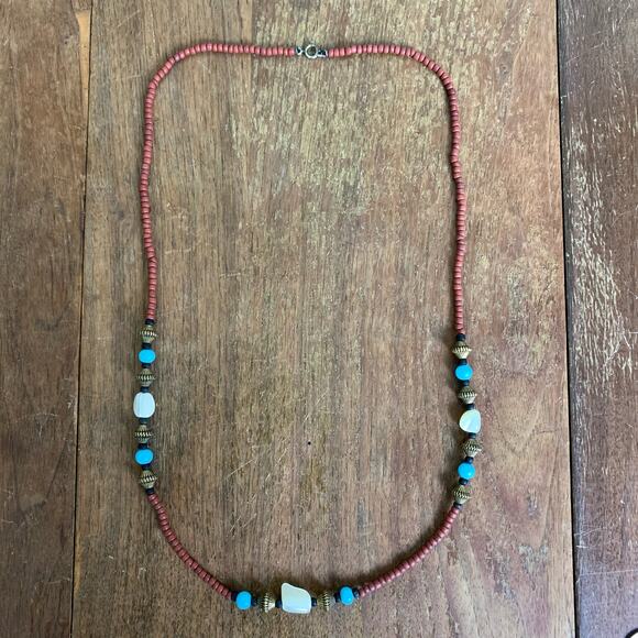 Boho natural stone bead polished gemstone native handmade necklace - Picture 5 of 5